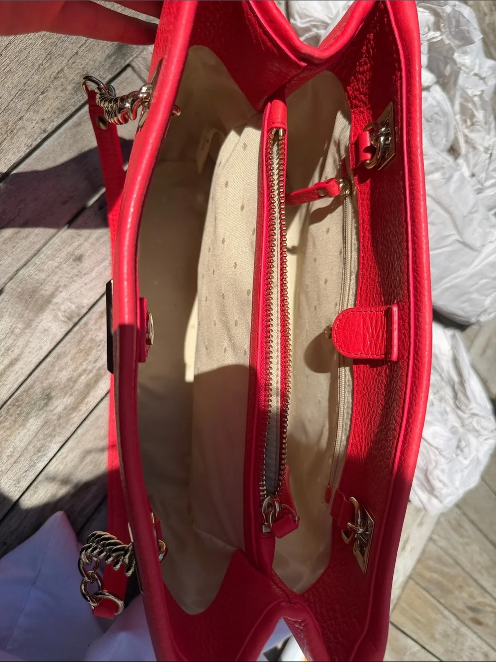 kate spade Red Structured Shoulder Bag with Gold Chain
